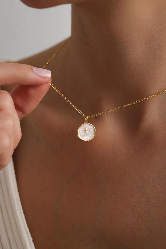Beautiful white pendant with golden chain