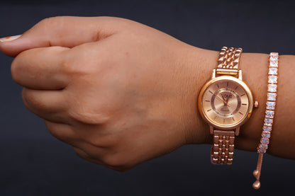 Elegant rose gold watch paired with a dazzling diamond bracelet combo gift for sister...
