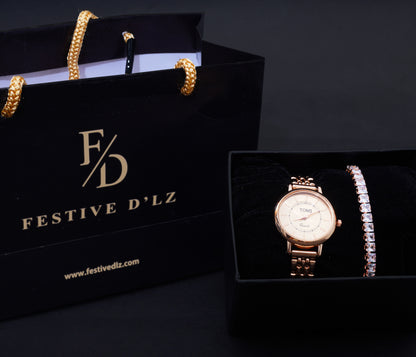 Elegant rose gold watch paired with a dazzling diamond bracelet combo gift for sister...