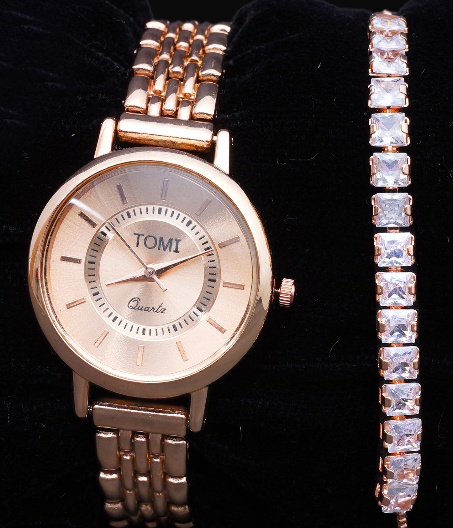 Elegant rose gold watch paired with a dazzling diamond bracelet combo gift for sister...