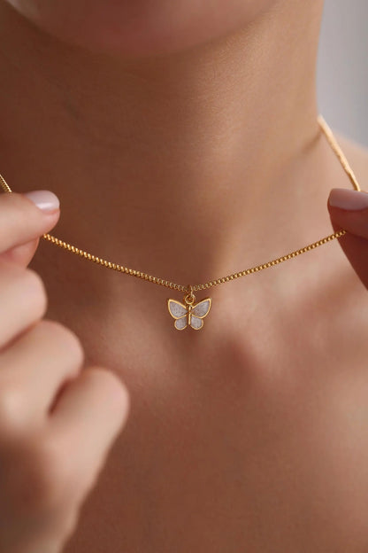 Beautiful white butterfly pendant chain