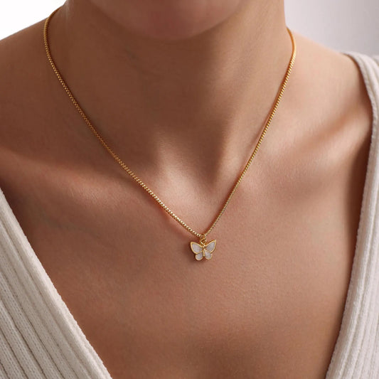 Beautiful white butterfly pendant chain